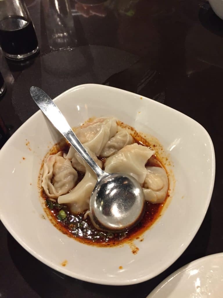 Shrimp & Pork Wontons with Spicy Sauce