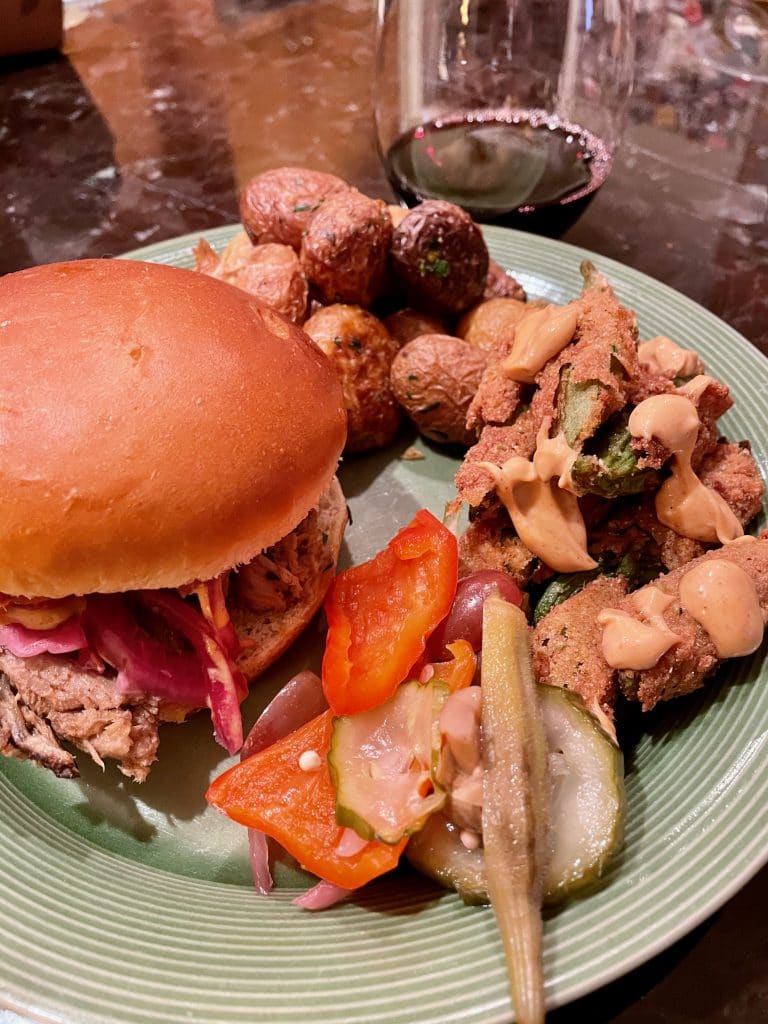 Pulled Pork, Fried Okra, Potatoes & Ferments