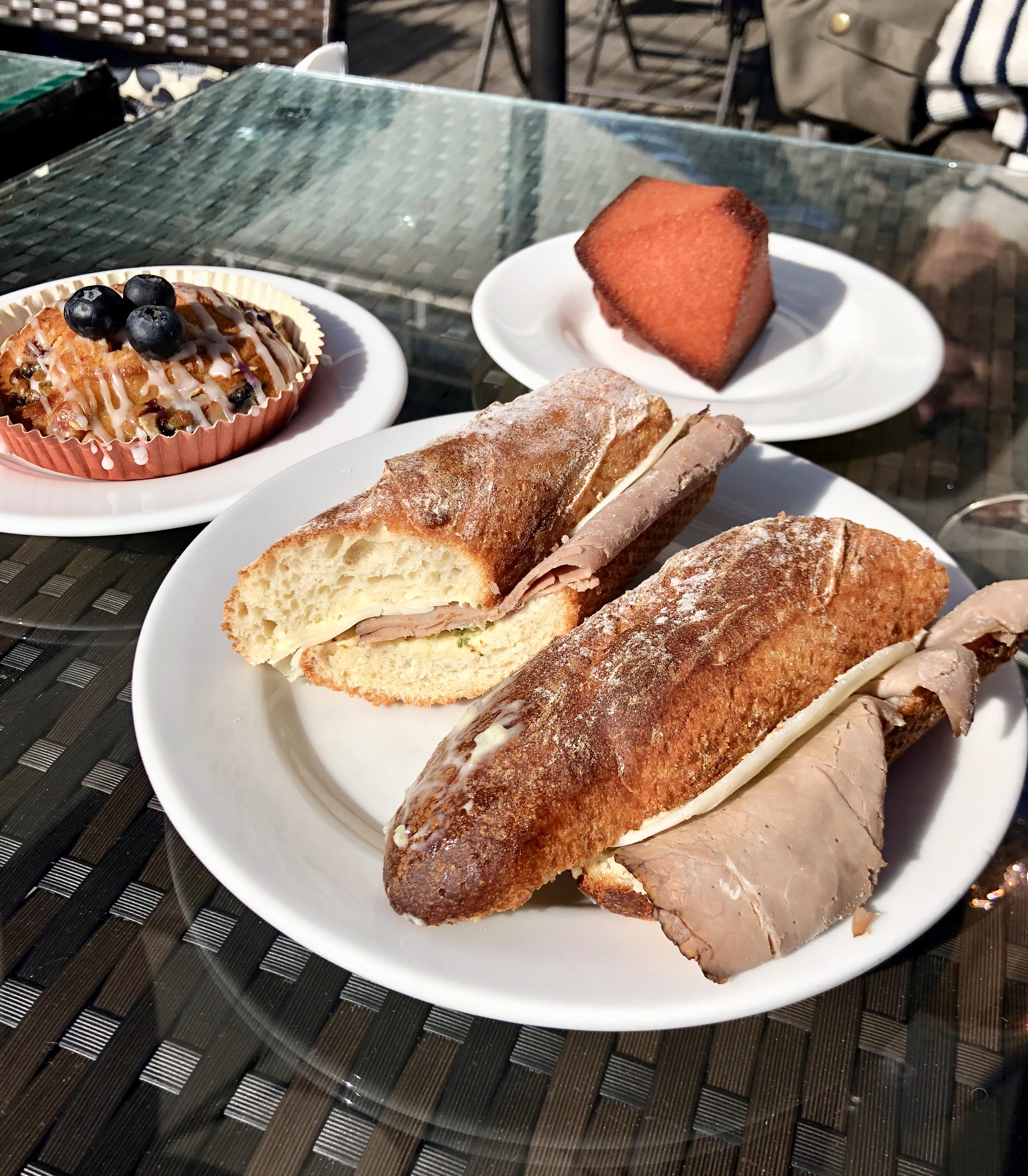 Roast Beef and Cheese Baguette, Financier and Coffee Cake
