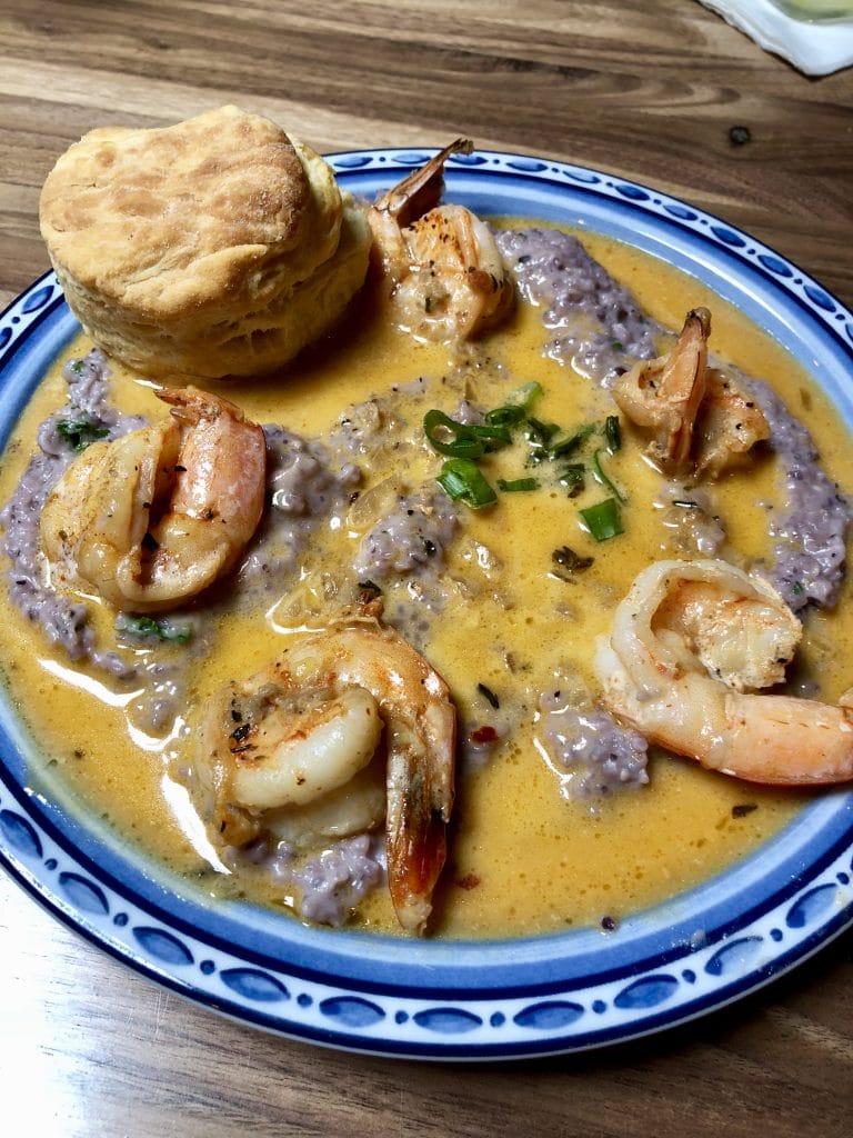 Shrimp and Blue Corn Grits