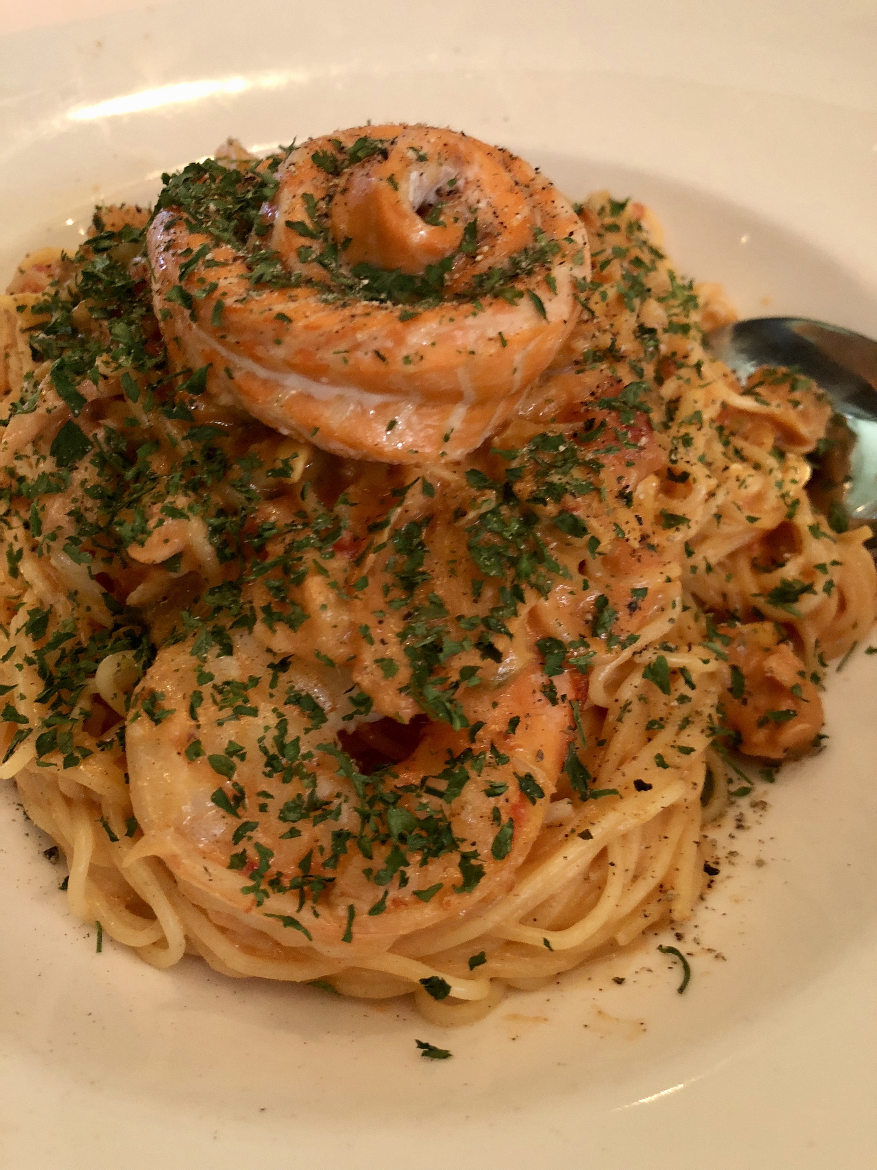 Capellini with Smoked Salmon and Prawns