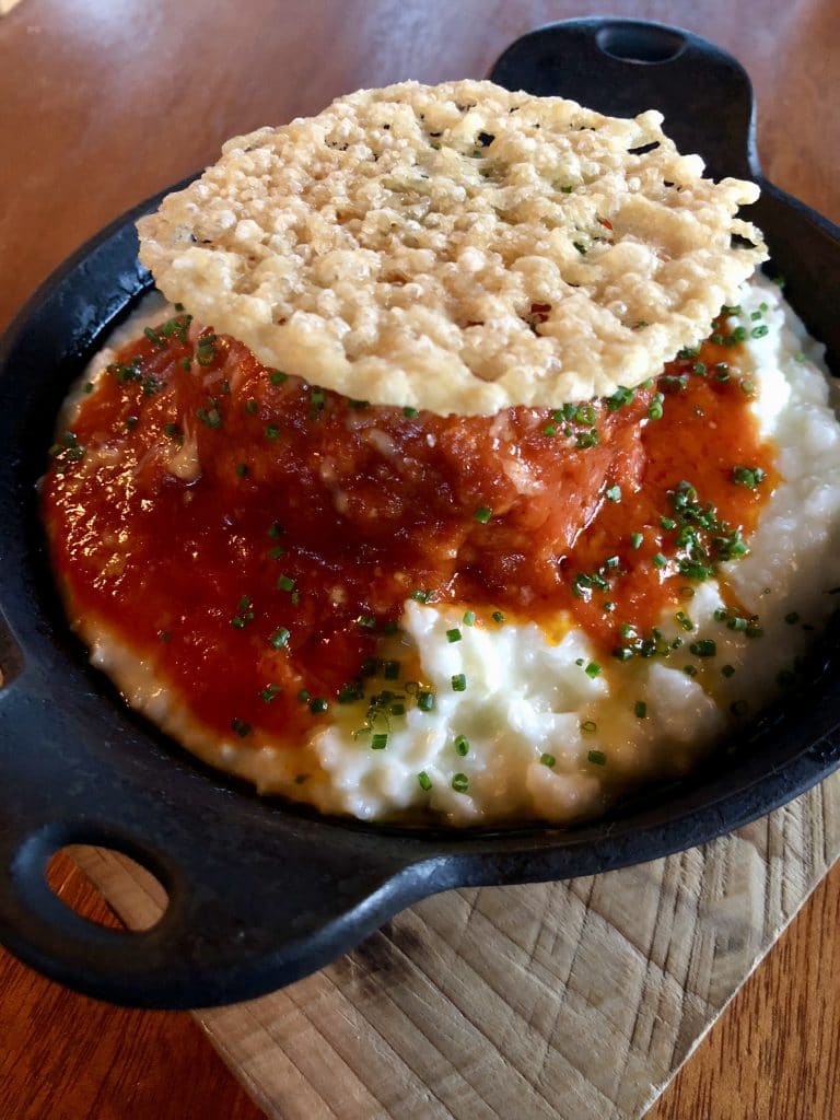 Duck Meatball with Anson Mills Grits