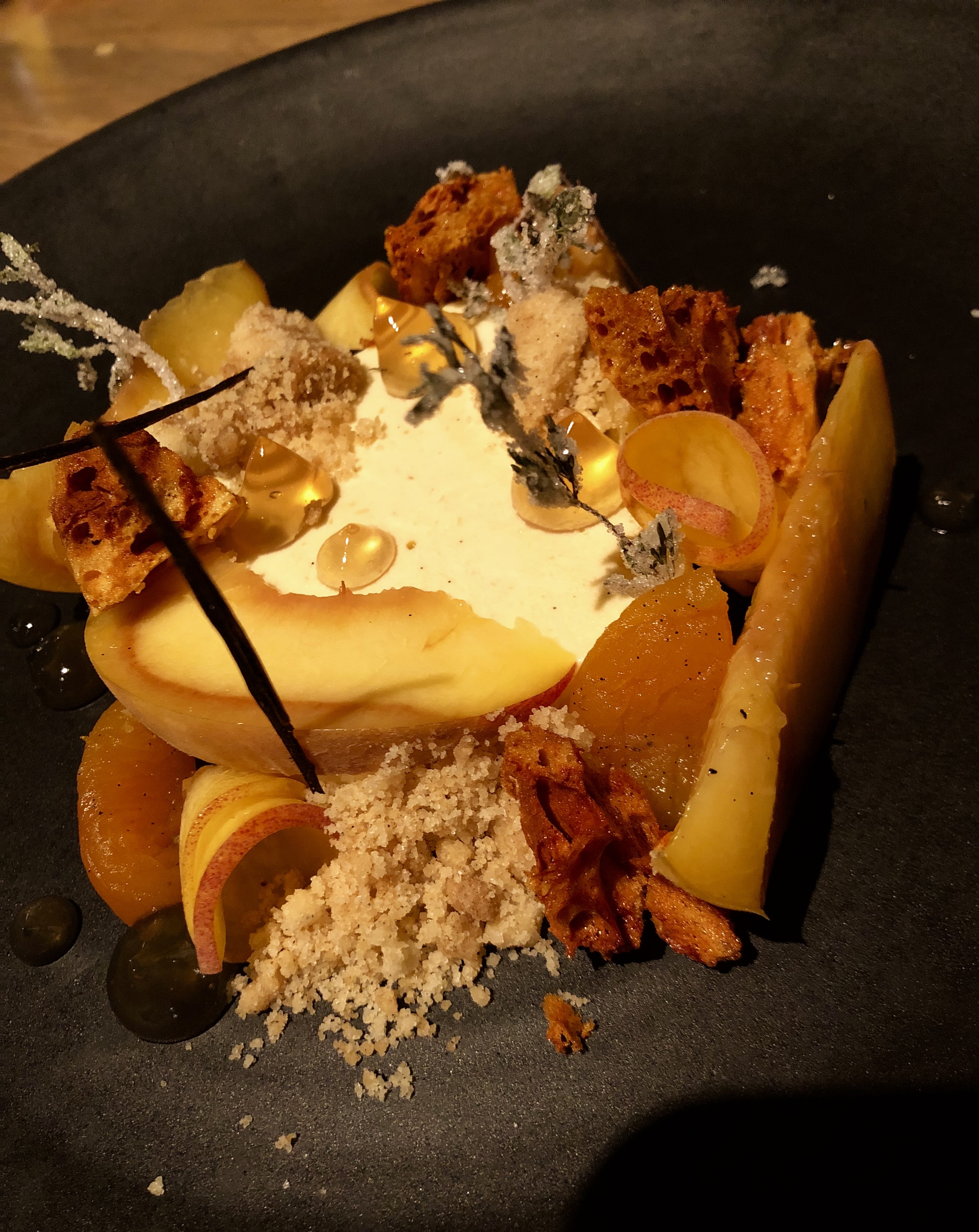 Peach Parfait with Fried Honeycomb
