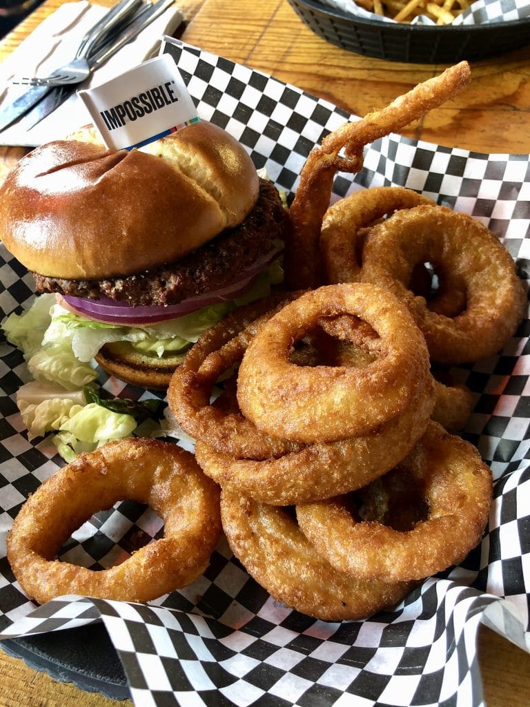 Impossible Burger with Onion Rings