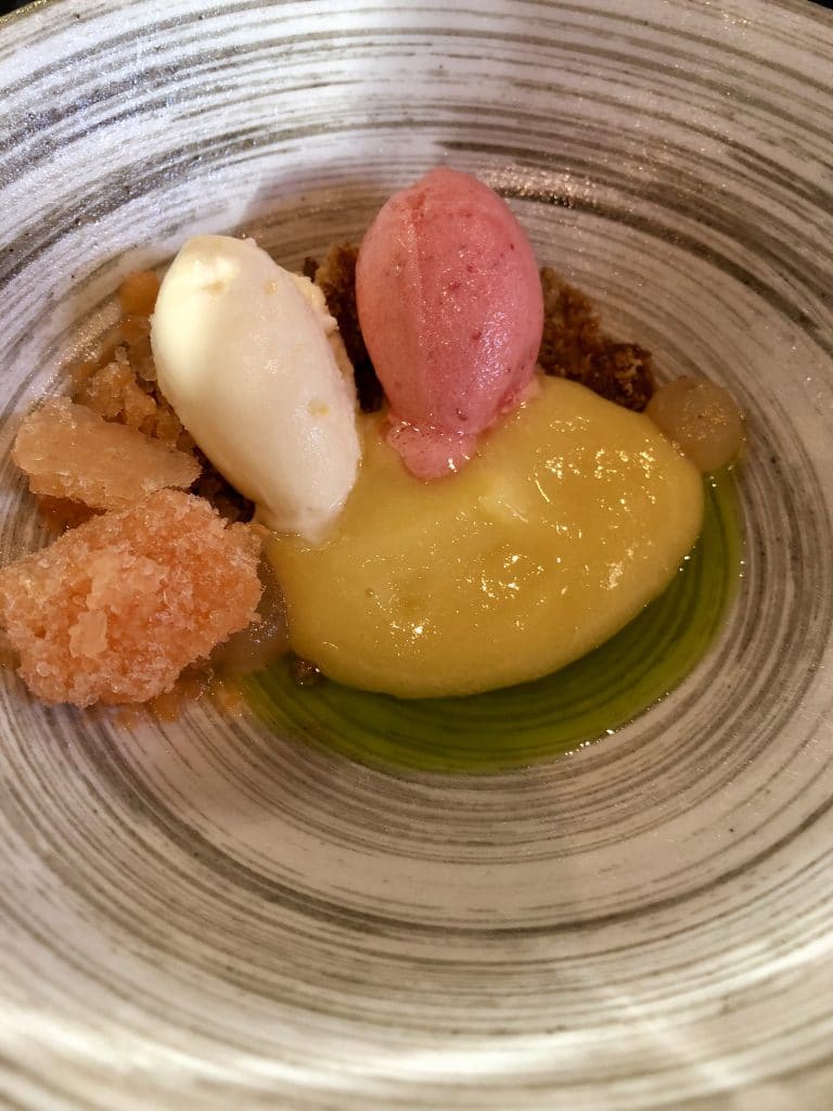 Rose Ice Cream with Coconut Sorbet
