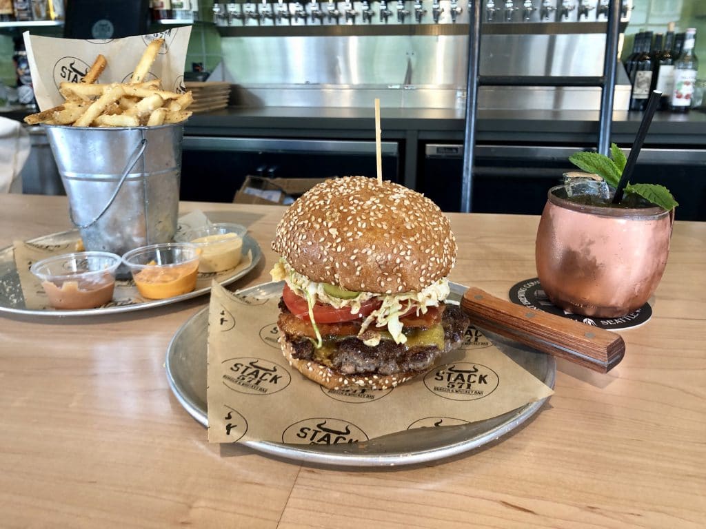 Moscow Mule, Fatten Sow Burger and Fries