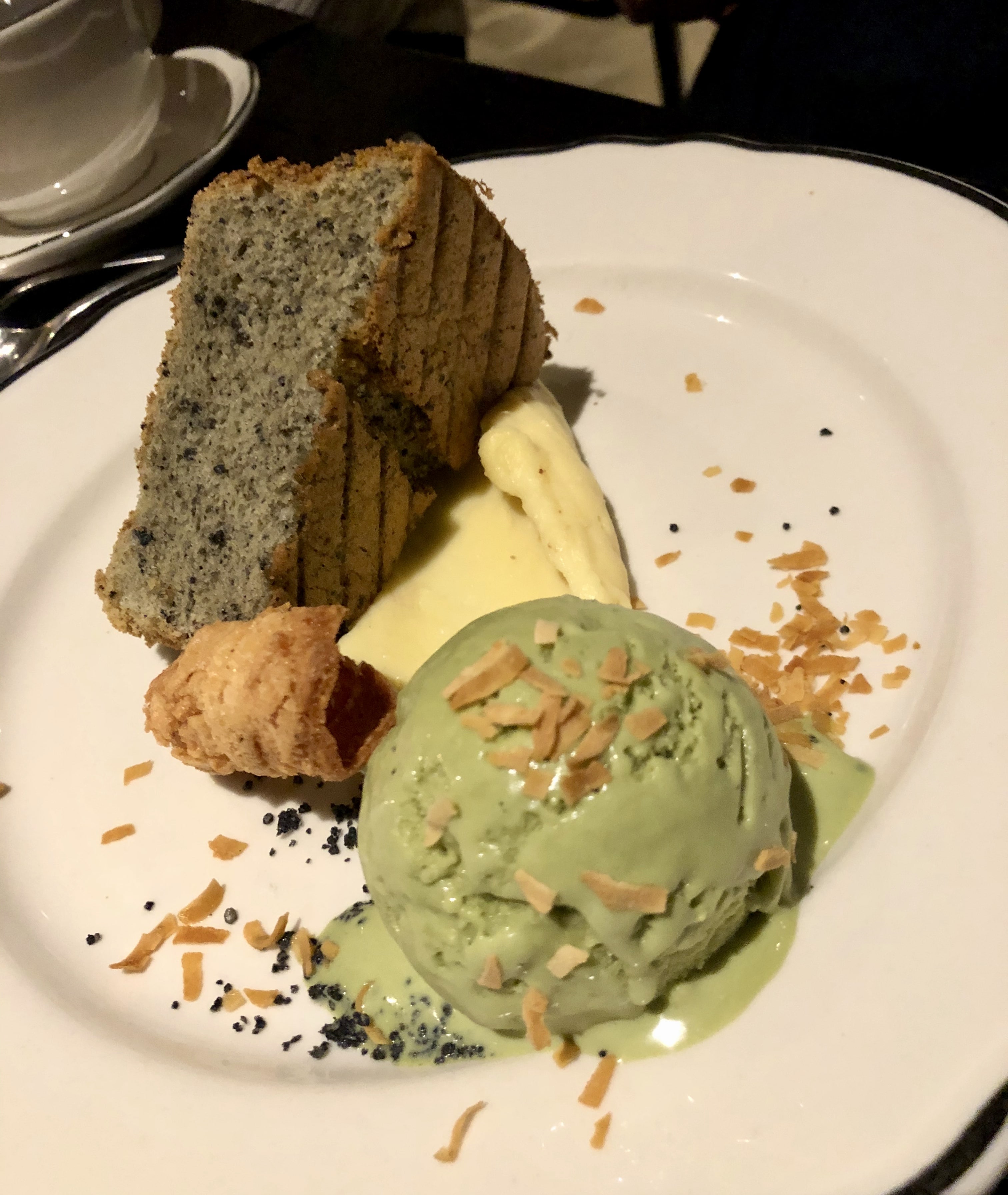 Black Sesame Chiffon Cake with Green Tea Ice Cream