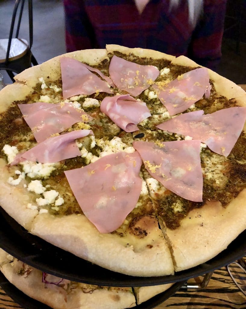 Mortadella, Ricotta, Pistachio and Pesto