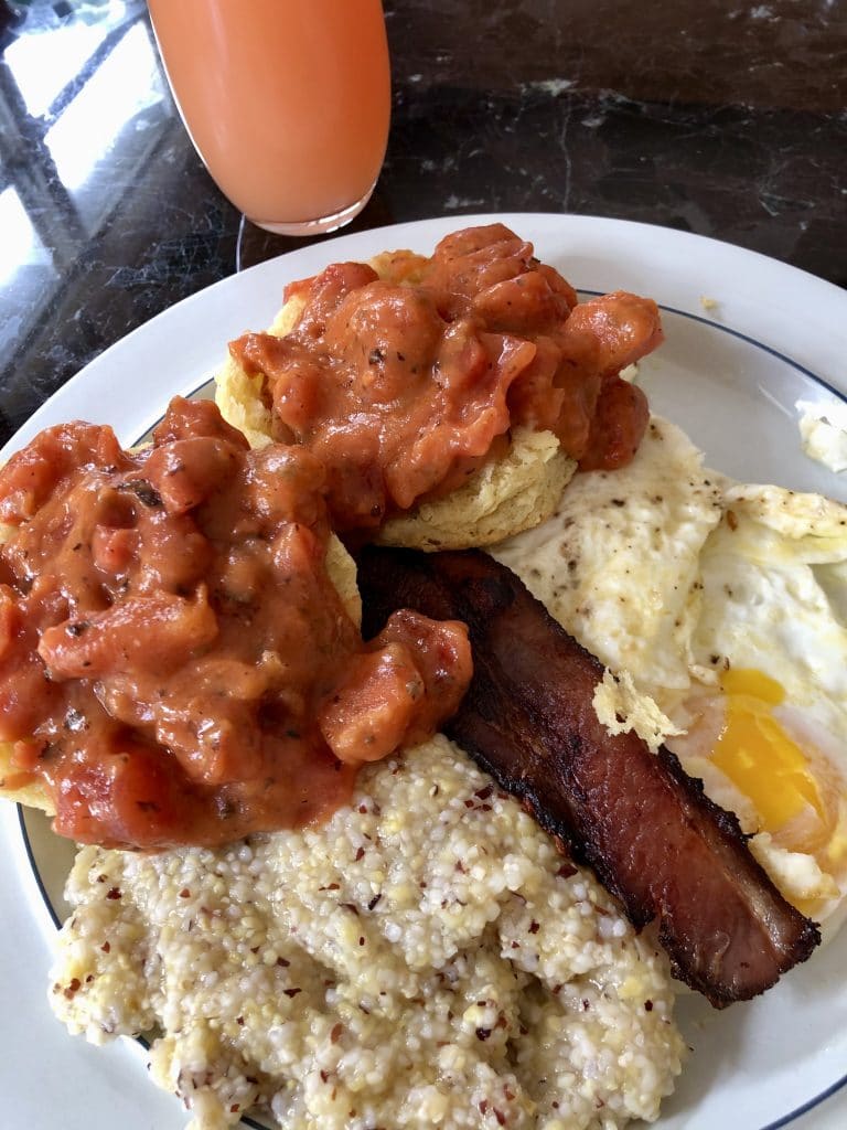 Bacon, Eggs, Grits, Tomato Gravy