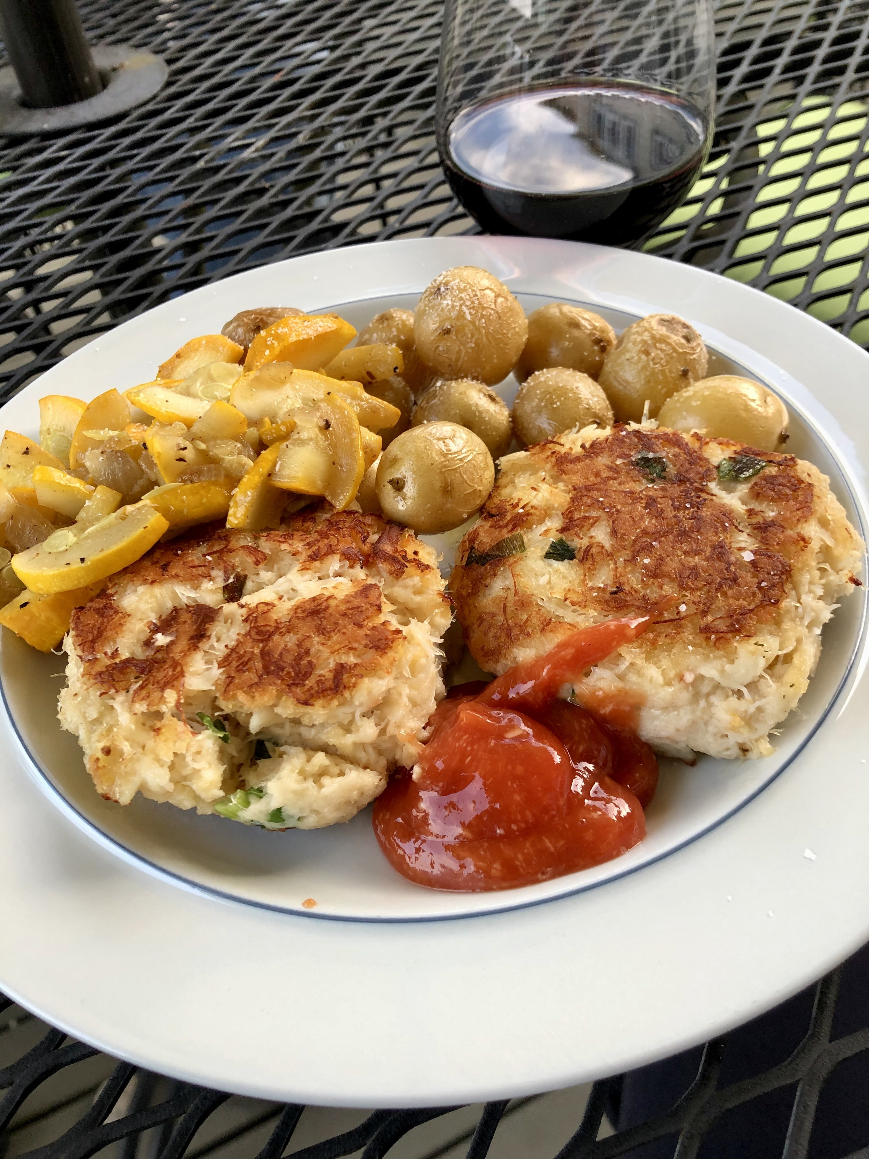 Dungeness Crab Cakes, Fried Zucchini and Potatoes