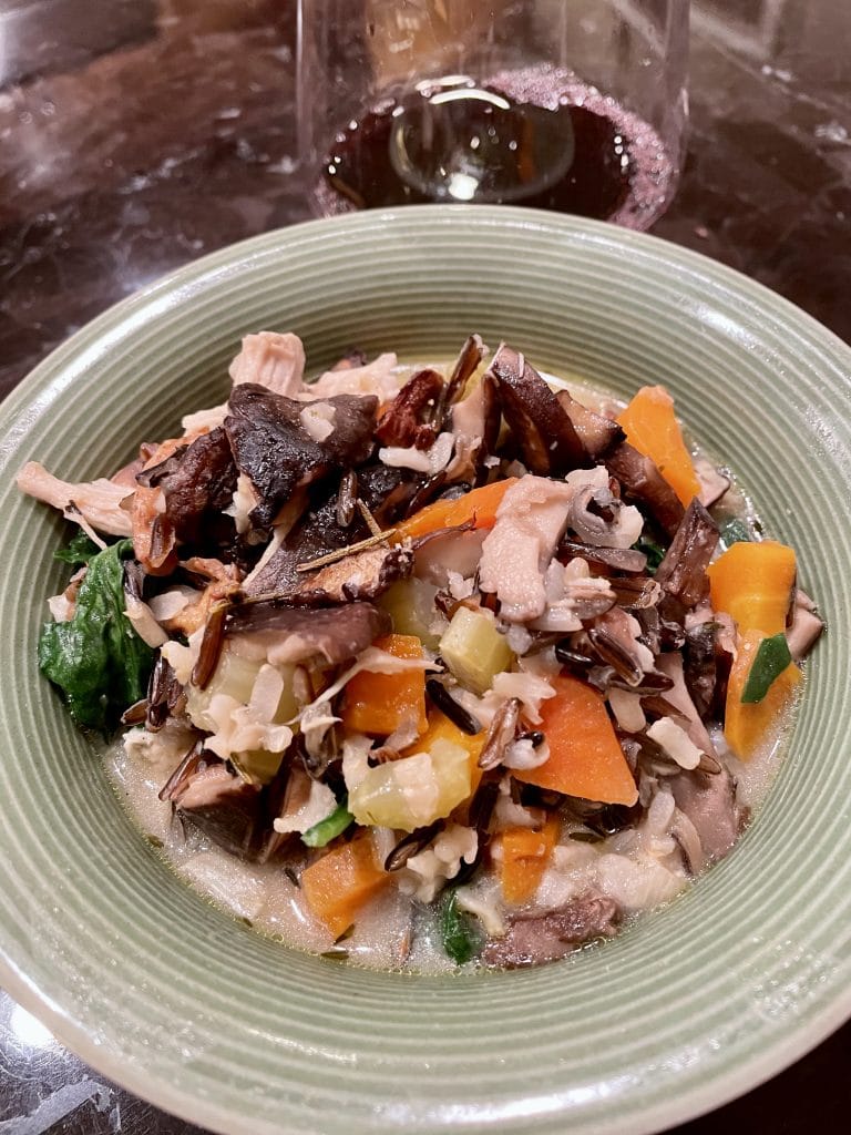 Wild Rice Chicken Soup with Roasted Mushrooms