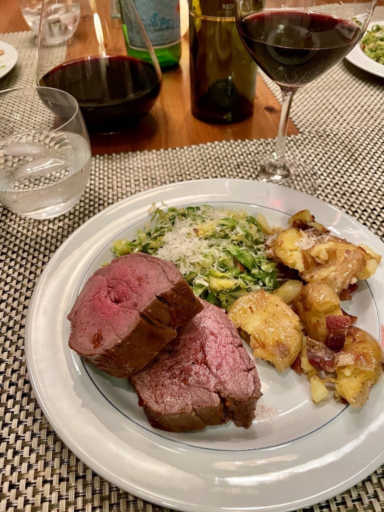 Beef Tenderloin, Brussel Sprouts and Smashed Potatoes