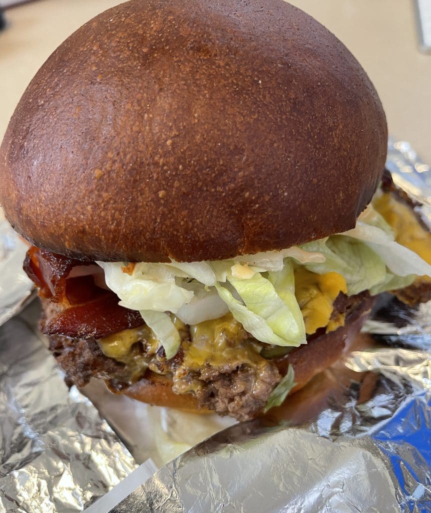 Cheese Burger with Smoked Bacon and Hoisin Dressing