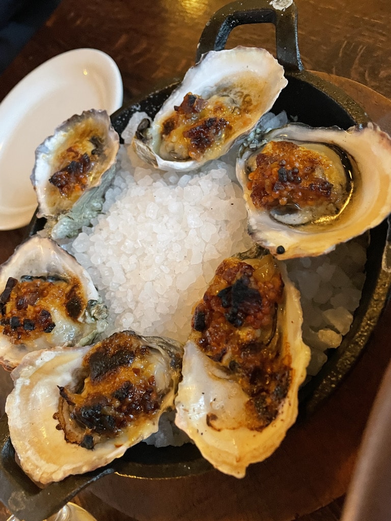 Wood Fired Broiled Oysters with Bacon Jam