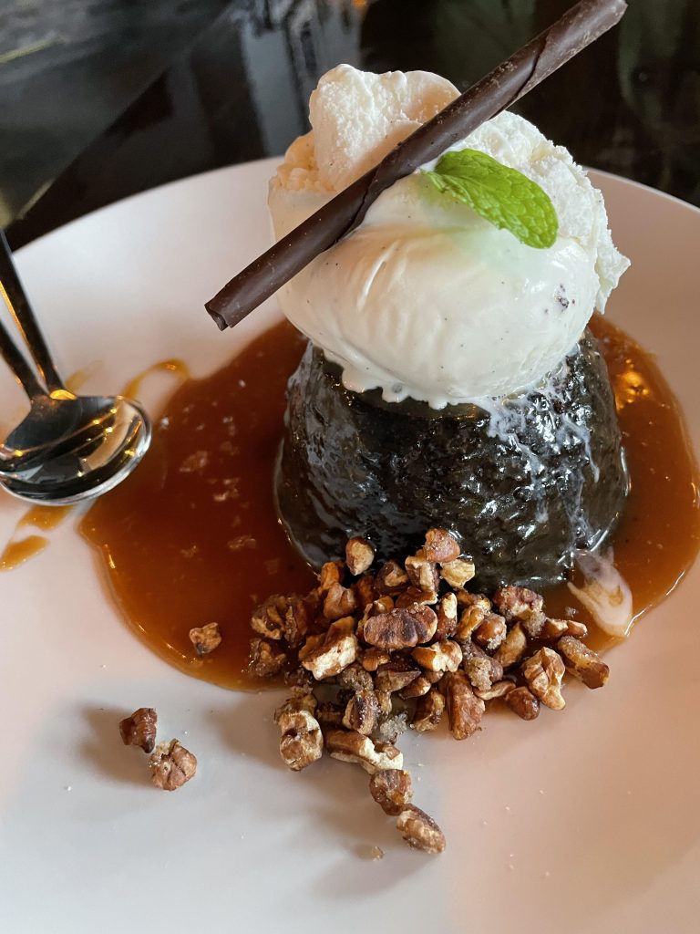 Caramel Chocolate Cake with Vanilla Gelato