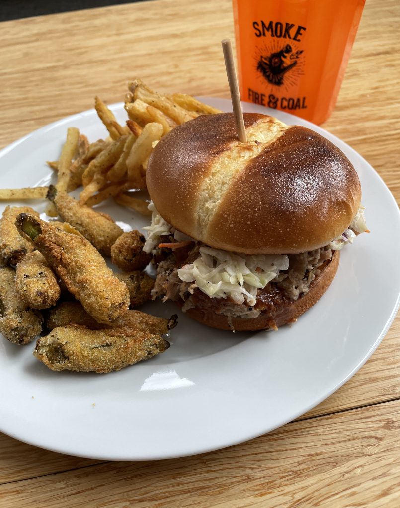 Pulled Pork, Fried Okra and Fries