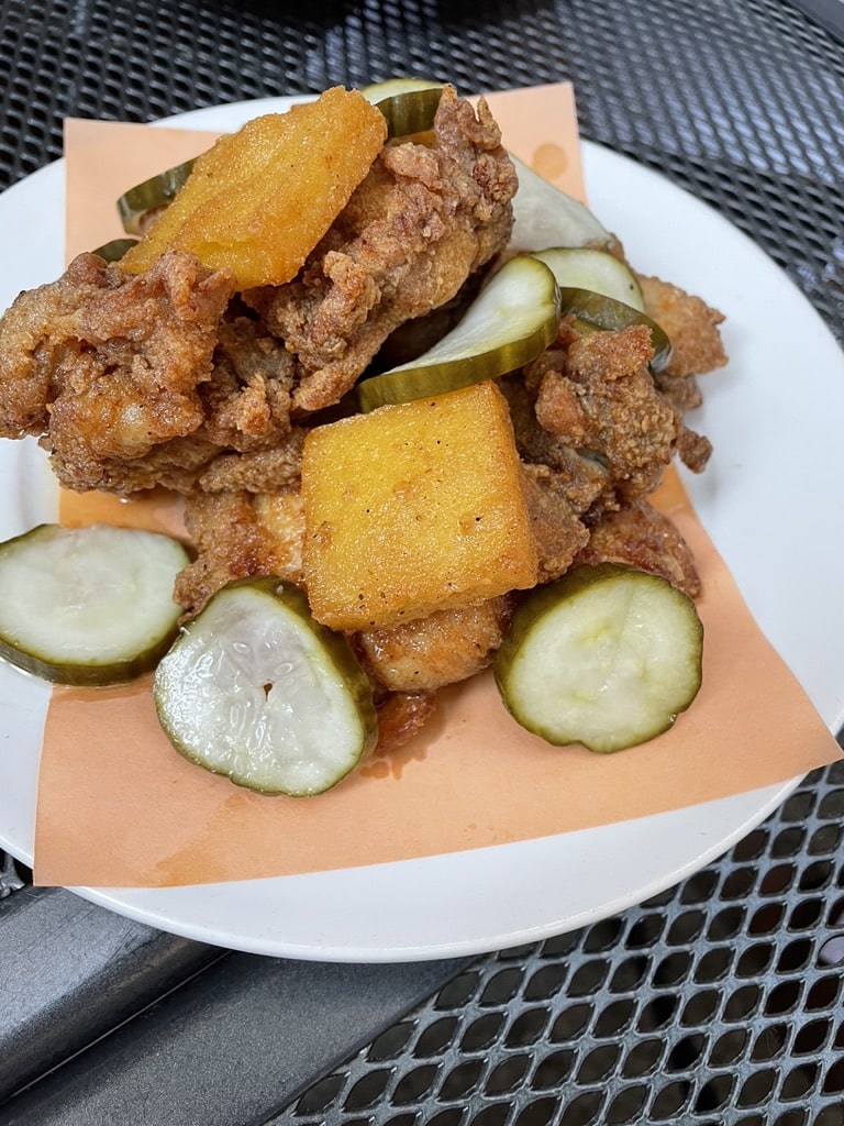 Fried Chicken with Semolina, Pickles and Honey Butter