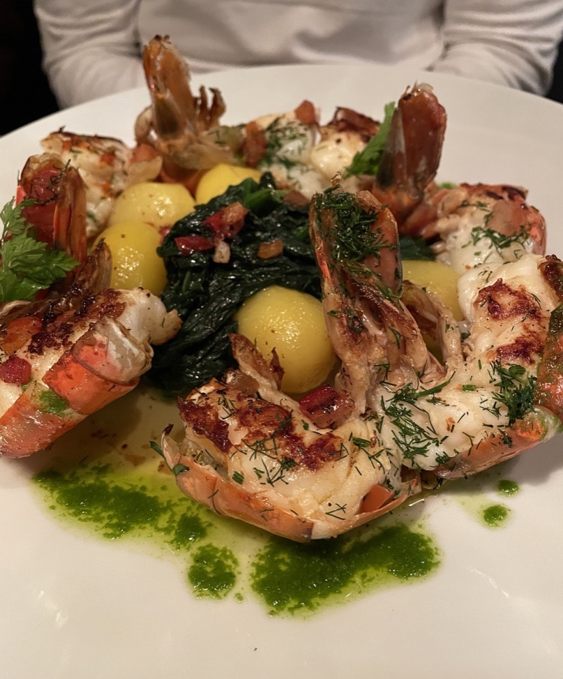 Grilled Giant Prawns with Spinach